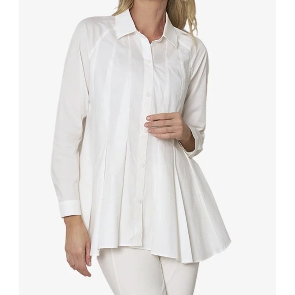 Stella Carakasi Showstopper Shirt White Button up Tunic Blouse Pleated Pocket XS - Picture 13 of 16